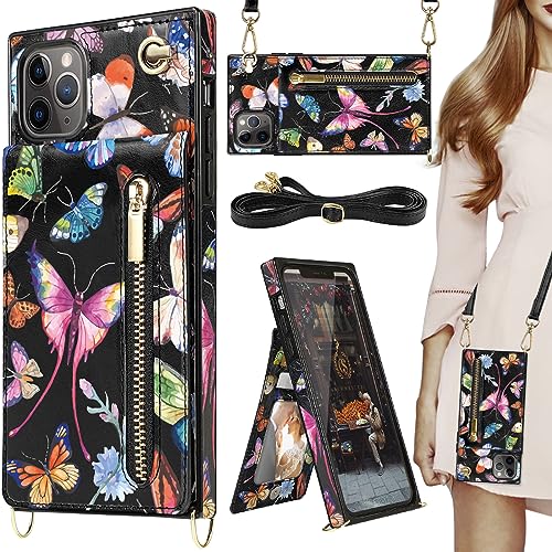 HOGGU Crossbody Kompatibel mit iPhone 11 Pro Max Handyhülle, Blumenleder 11 Pro Max, Brieftaschen-Schutzhülle mit Kartenhalter, Riemen, Ständer, Reißverschluss, Geldbörse, Schutzhülle für Damen HOGGU Crossbody Kompatibel mit iPhone 11 Pro Max Handyhülle, Blumenleder 11 Pro Max, Brieftaschen-Schutzhülle mit Kartenhalter, Riemen, Ständer, Reißverschluss, Geldbörse, Schutzhülle für Damen von HOGGU