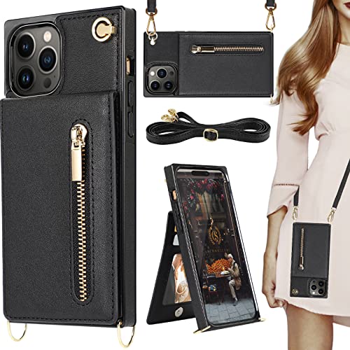 HOGGU Kompatibel für iPhone 14 Pro Max Hülle Wallet mit Kartenhalter Crossbody Hülle mit Band Flip Leder Schutzhülle für Frauen Mädchen - Schwarz HOGGU Kompatibel für iPhone 14 Pro Max Hülle Wallet mit Kartenhalter Crossbody Hülle mit Band Flip Leder Schutzhülle für Frauen Mädchen - Schwarz von HOGGU