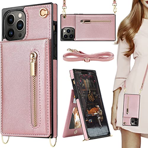 HOGGU Kompatibel mit iPhone 14 Pro Max Hülle Wallet mit Kartenhalter, Flip Leder Case mit Crossbody Strap Schutzhülle für Frauen Mädchen - Rosa HOGGU Kompatibel mit iPhone 14 Pro Max Hülle Wallet mit Kartenhalter, Flip Leder Case mit Crossbody Strap Schutzhülle für Frauen Mädchen - Rosa von HOGGU