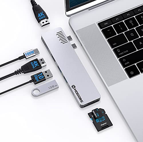 HOGORE Premium Dual 4K @ 60Hz USB C Hub für MacBook Pro 15, USB 3.1 Gen 2 (10Gbps), USB C PD 100W, SD/MicroSD Reader, kompatibel mit MacBook Pro 15 Zoll / 16 Zoll von HOGORE