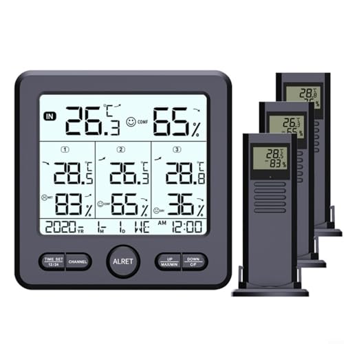 HOHOVYVY Wetterstation Funk Mit Außensensor,Kabelloses Digitales Thermometer-Hygrometer Für Drinnen Und Draußen Funk-Wetterstation-Set(Black) von HOHOVYVY