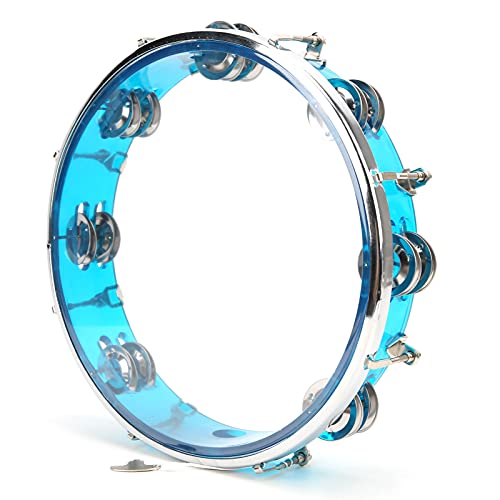 HOHXFYP 10 Zoll Tamburin, Tamburintrommel mit Verstellbaren Schellen und Stimmschlüssel, Gehaltene Trommel, Zweireihiges Metallschellen Musikinstrument für Erwachsene(Blau) von HOHXFYP
