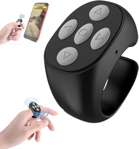 Fingertip Kabellose Bluetooth-Fernbedienung, Seitenumkehrer für Telefone, Tablets, wiederaufladbar, automatisch, kurzes Video, Musikkamera-Auslöser, Fernbedienung, Scrollring (Schwarz) Fingertip Kabellose Bluetooth-Fernbedienung, Seitenumkehrer für Telefone, Tablets, wiederaufladbar, automatisch, kurzes Video, Musikkamera-Auslöser, Fernbedienung, Scrollring (Schwarz) von HOIDOKLY