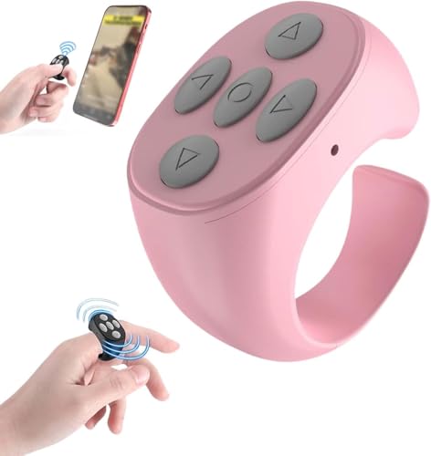 Fingertip Kabellose Bluetooth-Fernbedienung, Seitenumkehrer für Telefone, Tablets, wiederaufladbar, automatisch, kurzes Video, Musikkamera-Auslöser, Fernbedienung, Scrollring (Rosa) von HOIDOKLY