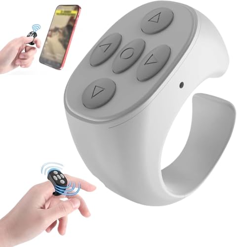 Fingertip Kabellose Bluetooth-Fernbedienung, Seitenumkehrer für Telefone, Tablets, wiederaufladbar, automatisch, kurzes Video, Musikkamera-Auslöser, Fernbedienung, Scrollring (Grau) von HOIDOKLY