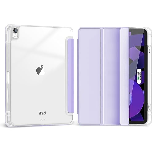 Hoidokly iPad Air 5th Generation Hülle iPad Air 4th/5th Clear Case 10.9 Zoll 2022 2020 (A2588/A2589/A2591/A2316/A2324/A2325/A2072) mit transparenter Rückseite/Stifthalter/Auto Sleep (Lila) von HOIDOKLY