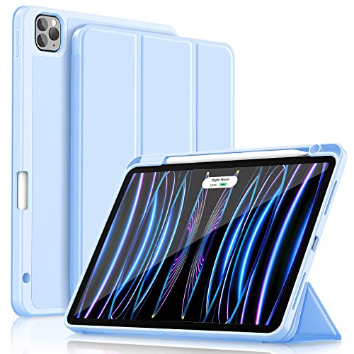 Hoidokly iPad Pro 11 Hülle 2021 2020 2018, Slim Stand Soft Back Shell Smart Cover für iPad Pro 11 Zoll 3rd Generation 2021 / 2nd Gen 2020 / 1st Gen 2018 mit Pencil Holder - Himmelblau von HOIDOKLY