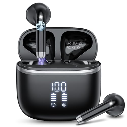 Bluetooth Kopfhörer, Kopfhörer Kabellos Bluetooth 5.4 In Ear Kopfhörer mit 4 ENC Noise Cancelling Mic, 40H Spielzeit mit LED, IP7 Wasserdicht in Ear Ohrhörer für Arbeit/Studium/Freizeit Schwarz,2025 von HOIFA
