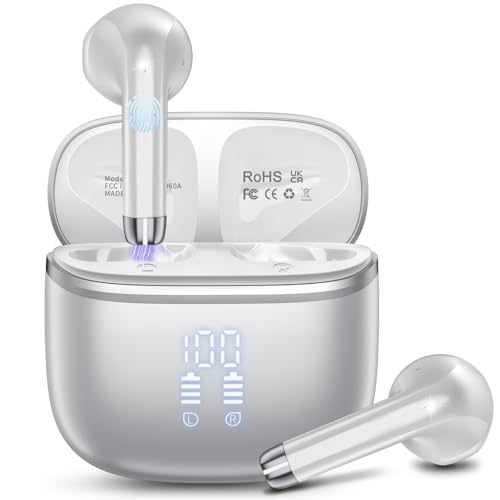 Bluetooth Kopfhörer, Kopfhörer Kabellos Bluetooth 5.4 In Ear Kopfhörer mit 4 ENC Noise Cancelling Mic, 40H Spielzeit mit LED, IP7 Wasserdicht in Ear Ohrhörer für Arbeit/Studium/Freizeit Silber 2025 Bluetooth Kopfhörer, Kopfhörer Kabellos Bluetooth 5.4 In Ear Kopfhörer mit 4 ENC Noise Cancelling Mic, 40H Spielzeit mit LED, IP7 Wasserdicht in Ear Ohrhörer für Arbeit/Studium/Freizeit Silber 2025 von HOIFA