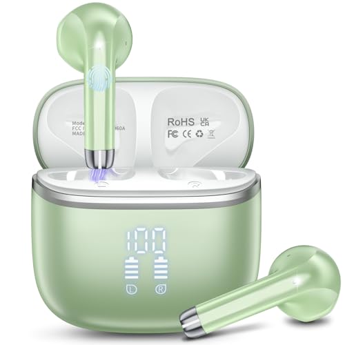 Bluetooth Kopfhörer, Kopfhörer Kabellos Bluetooth 5.4 In Ear Kopfhörer mit 4 ENC Noise Cancelling Mic, 40H Spielzeit mit LED, IP7 Wasserdicht in Ear Ohrhörer für Arbeit/Studium/Freizeit Grün 2025 Bluetooth Kopfhörer, Kopfhörer Kabellos Bluetooth 5.4 In Ear Kopfhörer mit 4 ENC Noise Cancelling Mic, 40H Spielzeit mit LED, IP7 Wasserdicht in Ear Ohrhörer für Arbeit/Studium/Freizeit Grün 2025 von HOIFA