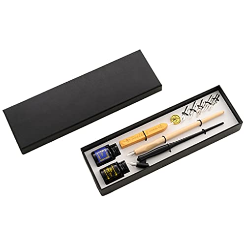 HOIIPAAAA Vintage Dip Pen Brunnen Schreibtinte 5 Federn Wachssiegel Stempel Geschenkbox Kalligraphie Schreibwaren Schulbedarf (Farbe: A) (B) von HOIIPAAAA