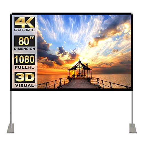 Projektion Leinwand mit Stand 80 Zoll HD 4K Outdoor Indoor Projector Screen Schnelles Falten Tragbare Filmleinwand 16: 9 Full-Set-Tasche für Heimkino, Camping und Freizeitveranstaltungen von HOIN