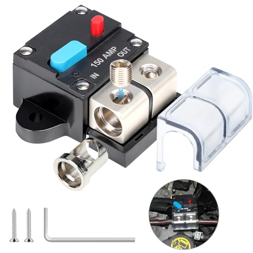 HOISGEAR 150 A Rückstellbarer Leistungsschalter 12V / 48V Selbstwiederherstellungs Sicherungsautomat DC 12V-48V Spannung Schutzschalter Audio Wasserdicht Manueller Reset für Auto KFZ Marine RV LKW von HOISGEAR