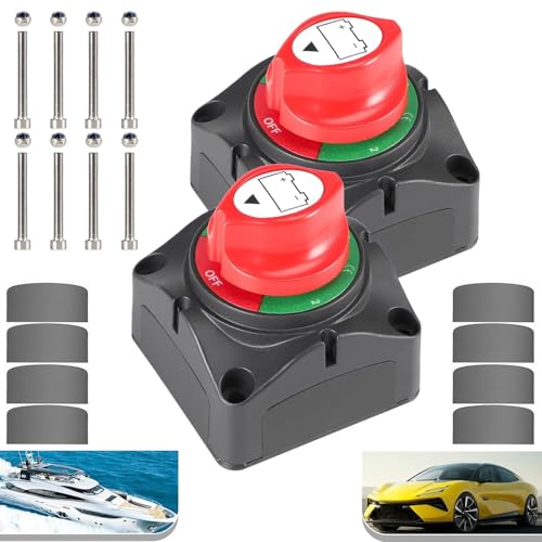 HOISGEAR 2 Stück Batterieschalter 1-2-both-off, Batterie Schalter 12V 24 V 48V wahlschalter Akku Master Switch Batterie Trennschalter Autobatterie Hauptschalter für Pkw RV ATV Wohnmobile Schiffe von HOISGEAR