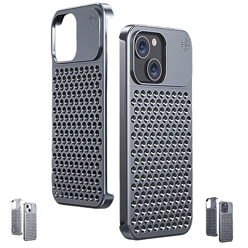 Aluminum Alloy Phone Case, Aromatherapy Aluminum Alloy Hollow Cooling Frameless Phone Case Anti-Fall Heat Dissipation Bezel Slim (for iPhone15promax, Gray) von HOKUTO