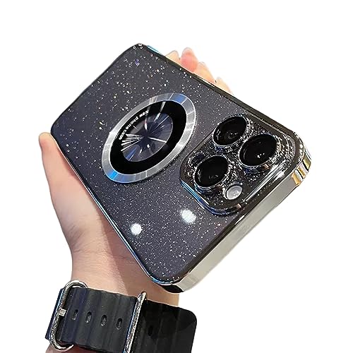 Magnetische Apple-Telefonhülle Mit Galvanisiertem Glitzer-Leaky-Label, Electroplated Glitter Leaky Label Magnetic Apple Phone Case for iPhone 12 13 14 Promax (for iPhone 12ProMax,Silver) von HOKUTO