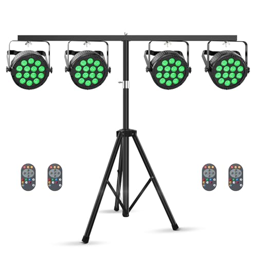 4er 14 * 6W RGBW LED Par Strahler mit Lichtstativ, DMX512 Discolicht Bühnenlicht mit Fernbedienung Partylicht Scheinwerfer Beleuchtung Par LED Licht für Stage DJ KTV Show Bar Halloween Weihnachten von HOLDLAMP