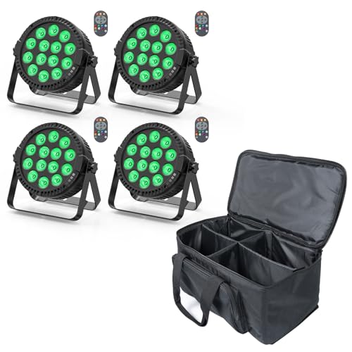 4er 84W LED Par Strahler mit Tasche, 14 LED Bühnenlicht Partylicht RGBW 4-in-1 DMX512 Discolicht Scheinwerfer mit Fernbedienung, Beleuchtung für Stage DJ Party Show Bar Halloween Weihnachten von HOLDLAMP