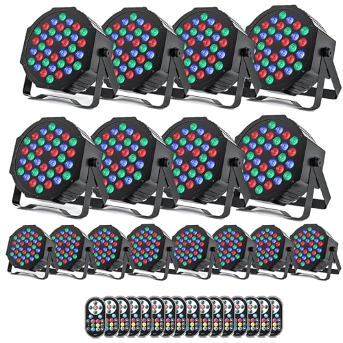 HOLDLAMP 16 Stücke 36 LED Par Scheinwerfer Bühnenlicht, RGB LED Par Strahler Party Lichter mit Fernbedienung DMX512 Discolicht für Bar DJ Show Disco Geburtstag Halloween Weihnachten von HOLDLAMP