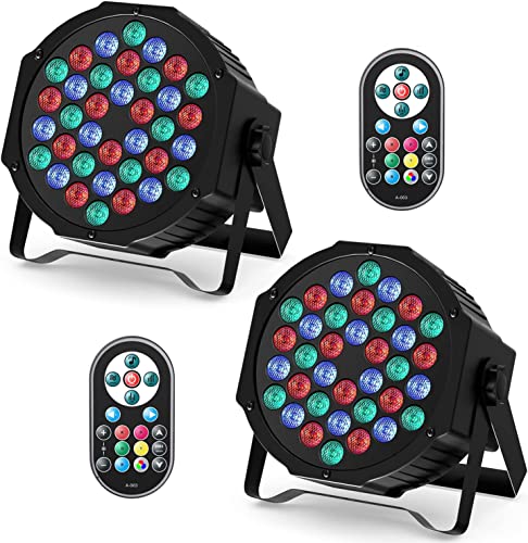 HOLDLAMP 2 Stücke 36 LED Par Scheinwerfer Bühnenlicht, RGB LED Par Strahler Party Lichter mit Fernbedienung DMX512 Discolicht für Bar DJ Show Disco Geburtstag Halloween Weihnachten von HOLDLAMP