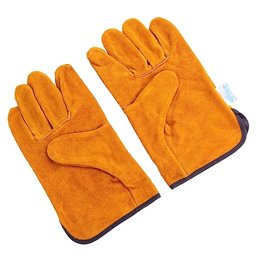HOLIDYOYO 1Paar Hitzebeständige Schutzhandschuhe Rindsleder Vollleder mit Wärmeisolierung und Verbrühungsschutz für Schwere Arbeiten Schweißen und Grillen Orange von HOLIDYOYO