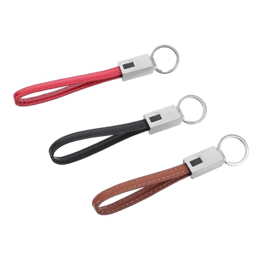 HOLIDYOYO 3Stücke USB Schlüsselanhänger Ladekabel Mit Typ C Tragbares Schnellladekabel Aus PU Leder Kompakt Langlebig Kompatibel Mit USB C Geräten Schwarz Rot von HOLIDYOYO
