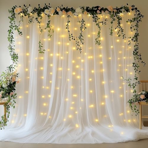 HOLITS Tüll-Hintergrund-Lichterkette für Pariten, faltenfrei, durchsichtig, Vorhang, Fotohintergrund für Hochzeit, Babyparty, Brautparty, Geburtstag, Tanz, Heimdekoration, 3 m x 2,4 m, Weiß HOLITS Tüll-Hintergrund-Lichterkette für Pariten, faltenfrei, durchsichtig, Vorhang, Fotohintergrund für Hochzeit, Babyparty, Brautparty, Geburtstag, Tanz, Heimdekoration, 3 m x 2,4 m, Weiß von HOLITS