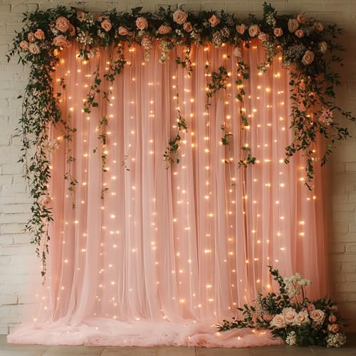 HOLITS Tüll-Hintergrund mit Lichterkette für Pariten, faltenfrei, durchsichtig, Vorhangvorhänge, Foto-Hintergrund für Hochzeit, Babyparty, Brautparty, Geburtstag, Tanz, Heimdekoration, 3 m x 2,4 m HOLITS Tüll-Hintergrund mit Lichterkette für Pariten, faltenfrei, durchsichtig, Vorhangvorhänge, Foto-Hintergrund für Hochzeit, Babyparty, Brautparty, Geburtstag, Tanz, Heimdekoration, 3 m x 2,4 m von HOLITS