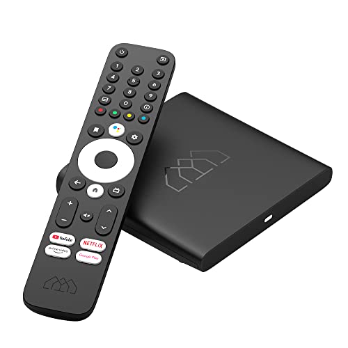 Zertifizierte AndroidTV 4K Homatics BoxQ S mit DVB-S2 Satelliten Tuner, Dualband W-LAN, Bluetooth, USB Anschluss, Mediaplayer, MicroSD, Google PlayStore, Netflix, YouTube & Prime Video vorinstalliert von Homatics
