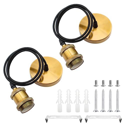 2 Stücke E27 Lampenaufhängung Metall Vintage Lampenfassung Retro Hängeleuchte Pendelleuchte mit Kabel Höhenverstellbar 100cm Textilkabel für Deckenbeleuchtung DIY Wand Deckenleuchte (Vintage-Gold) 2 Stücke E27 Lampenaufhängung Metall Vintage Lampenfassung Retro Hängeleuchte Pendelleuchte mit Kabel Höhenverstellbar 100cm Textilkabel für Deckenbeleuchtung DIY Wand Deckenleuchte (Vintage-Gold) von HOMEJOY