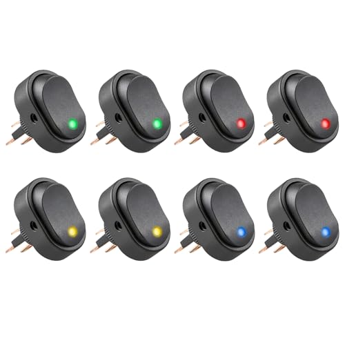 8 Stücke Kippschalter Wippschalter mit LED Licht 12V 30A KFZ Schalter Wasserdicht 3P SPST Ein-Aus-Steuerung Blau Grün Gelb Rot Beleuchtet Rund für Auto Boot LKW Marine Auto Motorrad von HOMEJOY