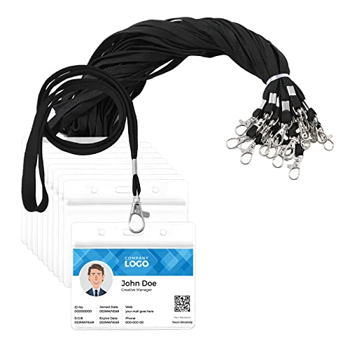 Ausweishülle mit Band,HOMEMARS 20 Stück Kartenhülle mit Band (Lanyard), 20 Stück Schlüsselband,Schwarz,Nylon schlüsselband Lang, 20 Stück Kartenhüllen Transparent für Ausweishülle, Scheckkartenhülle von HOMEMARS