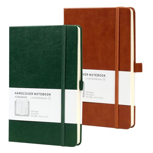 HOMEMARS Notizbuch, A5, Notebook, Hardcover Leader Bullet Dot Grid Journal,100 gsm Papier,14.5 X 21cm, Notizbuch Dotted,2 Stück, 200 Pages, mit Lesezeichen, Stiftschlaufe,Braun Grün HOMEMARS Notizbuch, A5, Notebook, Hardcover Leader Bullet Dot Grid Journal,100 gsm Papier,14.5 X 21cm, Notizbuch Dotted,2 Stück, 200 Pages, mit Lesezeichen, Stiftschlaufe,Braun Grün von HOMEMARS