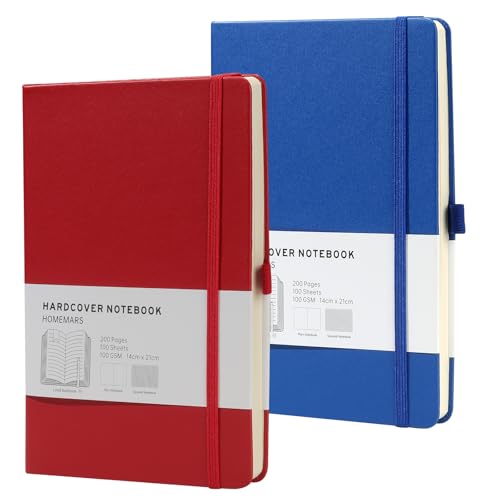 HOMEMARS Notizbuch, A5, Notebook, Hardcover Leader Bullet Dot Grid Journal,100 gsm Papier,14.5 X 21cm, Notizbuch Dotted,2 Stück, 200 Pages, mit Lesezeichen, Stiftschlaufe,Rot Blau HOMEMARS Notizbuch, A5, Notebook, Hardcover Leader Bullet Dot Grid Journal,100 gsm Papier,14.5 X 21cm, Notizbuch Dotted,2 Stück, 200 Pages, mit Lesezeichen, Stiftschlaufe,Rot Blau von HOMEMARS