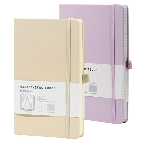 HOMEMARS Notizbuch, Notizbuch a5, Notebook, Hardcover Leader Bullet Dot Grid Journal,100 gsm Papier,14.5 X 21cm, Dotted,2 Stück, 200 Pages, mit Lesezeichen, Stiftschlaufe,Elfenbein Lila HOMEMARS Notizbuch, Notizbuch a5, Notebook, Hardcover Leader Bullet Dot Grid Journal,100 gsm Papier,14.5 X 21cm, Dotted,2 Stück, 200 Pages, mit Lesezeichen, Stiftschlaufe,Elfenbein Lila von HOMEMARS