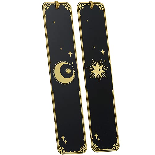 Lesezeichen, Bookmark, Lesezeichen Set Metall, 2 Stücke Schwarz Goldener Mond und Sterne, ruhestand Geschenke, Studenten Geschenk, Pärchen Geschenke, Beste Freundin Geschenke, Weihnachtsgeschenke von HOMEMARS