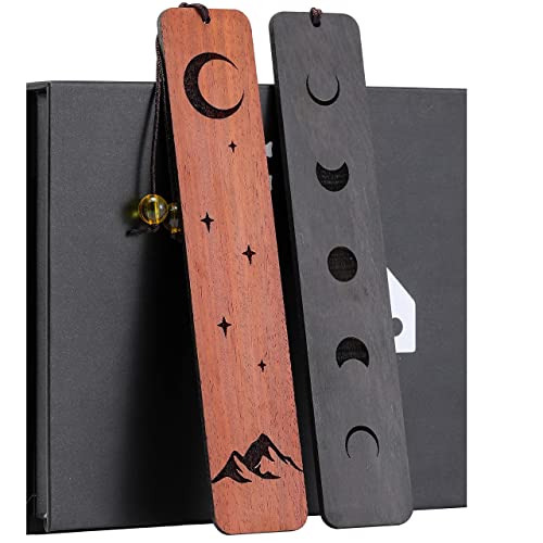 Lesezeichen, HOMEMARS Berg Mond Lesezeichen Holz, 2 Stück Bookmark Set, Handgefertigtes Hölzernes Lesezeichen, Geschenkbox Set, Geschenke für Männer Geburtstag, Weihnachtsgeschenke, Lehrer Geschenk von HOMEMARS