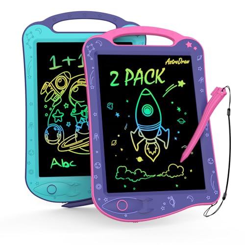 HOMESTEC 2 Stück Kinderspielzeug ab 2 3 4 5 6 Jahre, AstroDraw 8,5-Zoll Lernspielzeug Zeichenbrett Maltafel Zaubertafel, LCD Schreibtafel Kinder Geschenk Spielzeug für Mädchen Jungen von HOMESTEC