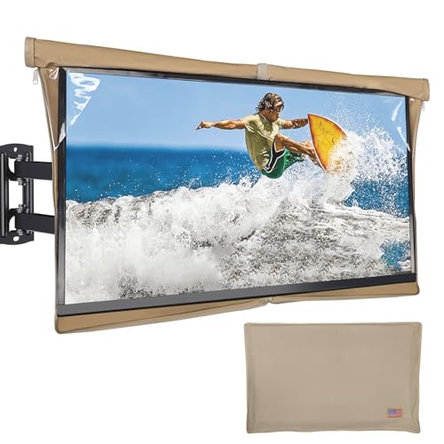 Outdoor-TV-Abdeckung, 152,4 cm - 165,1 cm (60 - 65 Zoll), für schmale Fernseher, durchgehender Reißverschluss, nahtlose Öffnung, HOMEYA 600D wasserdicht, wetterfest, TV-Schutz mit Frontklappe und von HOMEYA
