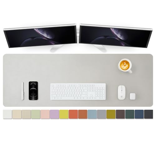Große Schreibtischunterlage, 120 x 43 cm, rutschfeste PU-Schreibtischunterlage für Büro und Zuhause, ideal für große Mauspads und Schreibtischunterlagen auf dem Schreibtisch (Silber) von HOMIEAZICOZI