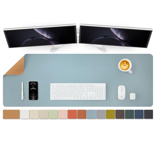 Kork Schreibtischunterlage - Doppelseitige Schreibtischauflage für Büro und Zuhause - Als große Mausunterlage und Schreibtischmatten auf Schreibtischen（Hellblau、120cmx43cm） von HOMIEAZICOZI