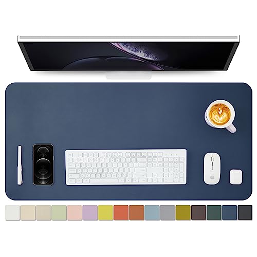 Leder-Schreibtischunterlage – rutschfeste PU-Schreibtischunterlage und Mauspads für Büro und Zuhause – Schreibtisch-Organisation und Zubehör (Dunkelblau,90cmx 43cm) von HOMIEAZICOZI