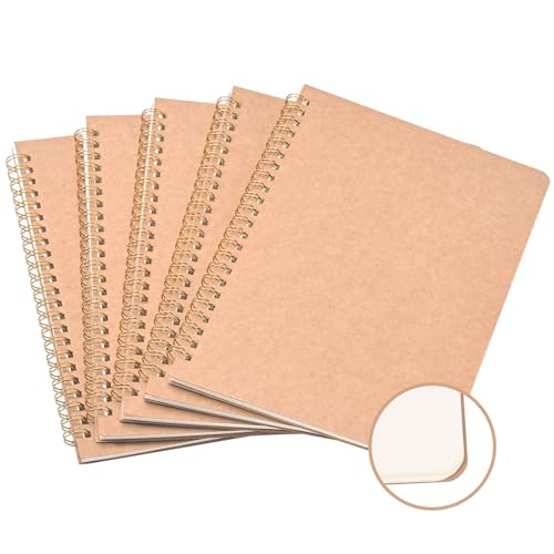 HOMIKLSA Notizbuch A5 Blanko, 5 Stück Kraft Cover Notizheft mit 100 Seiten (50 Blätter), Notizblock für Büro, Schule & Reisen (21x14cm) von HOMIKLSA