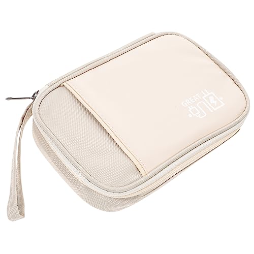 HOMOBABE Multifunktion Ale Aufbewahrung Tasche Tragbarer Periodenhalter Drahtlos USB-kabelhalter Flash-Laufwerk Tasche Kabelorganisator Reisekabel-Organizer Ladegerät Auto Beige Polyester von HOMOBABE