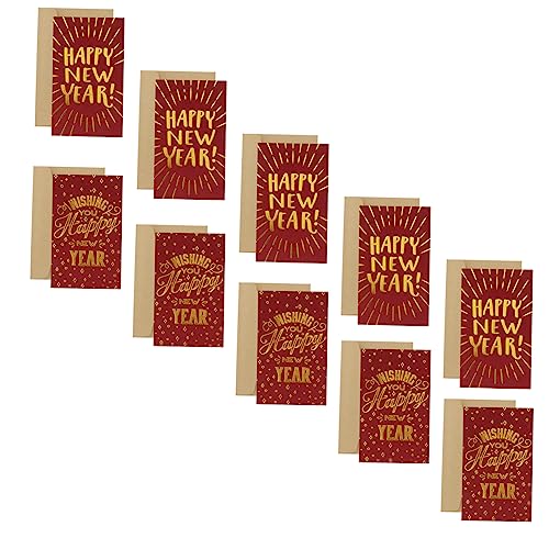 HOMSFOU 10 Stück Grußkarten Neujahrs Segenskarten Urlaubsnachrichtenkarten Party Gebet Neujahrsgrüße Sortiert Tolle Festival Segenskarten Kits Jahreskarten Sie Umschläge Papier Rot von HOMSFOU