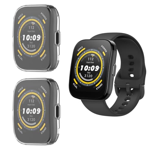 HOMTERN 2er-Pack Hüllen, kompatibel mit Amazfit Bip 5, flexible TPU-Hülle, vollständig abgedeckt, stoßfest, kratzfest, Displayschutzfolie, 2 Stück, transparent von HOMTERN