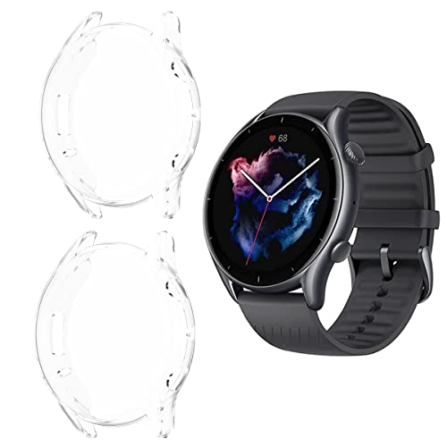 HOMTERN 2er-Pack Hüllen kompatibel mit AMAZFIT GTR 3 Hülle und GTR 3 PRO Hülle, Flexible TPU-Vollabdeckung, stoßfeste, Kratzfeste Schutzhülle, 2er-Pack durchsichtig von HOMTERN