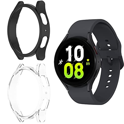 HOMTERN 2er-Pack Hüllen kompatibel mit Samsung Galaxy Watch 5 40 mm und Galaxy Watch 4 40 mm, Harte PC-Abdeckung, stoßfest, Kratzfest, Schutzhülle 40 mm, klar und schwarz von HOMTERN