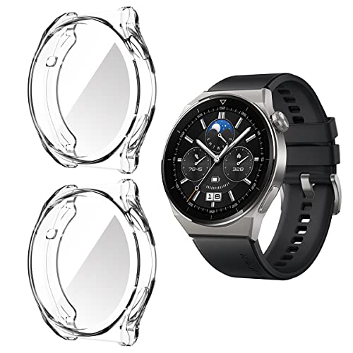 HOMTERN 2er-Pack Schutzhüllen für Huawei Watch GT 3 Pro 43 mm 46 mm Hülle, Flexible, kristallklare TPU-Vollabdeckung, stoßfest, Kratzfeste Displayschutzfolie (46 mm) von HOMTERN