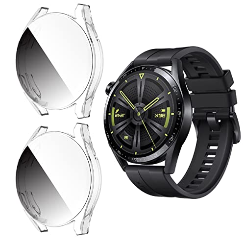 HOMTERN 2er-Pack kompatibel mit Huawei Watch GT3 46 mm Hülle, flexibel, kristallklar, TPU, Vollabdeckung, stoßfest, kratzfest, Displayschutzfolie für Smartwatch-Zubehör (46 mm) von HOMTERN
